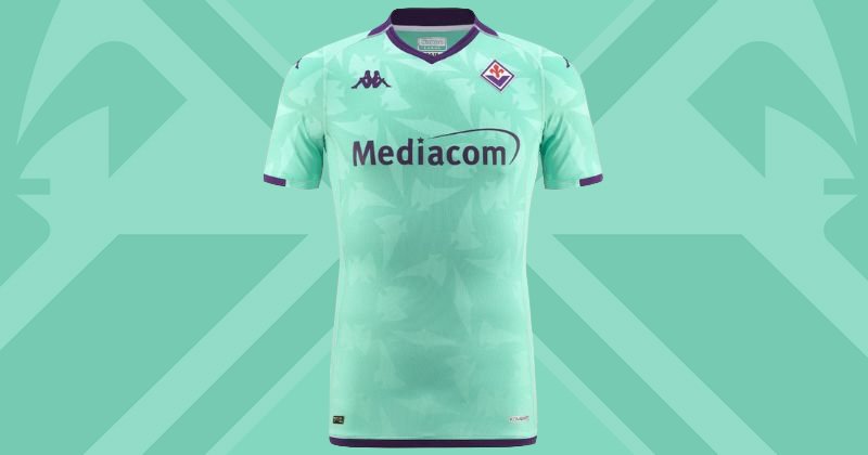 fiorentina 2023-24 away goalkeeper shirt in turquoise with purple details